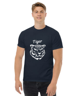 Men’s Heavyweight Tee | Blue Tee with White Tiger